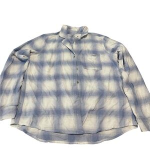 Men's Blue and White Plaid Shirt